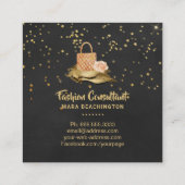 *~*の金ゴールドのグリッターのかかとのバッグのバラのファッション スクエア名刺 (裏面)