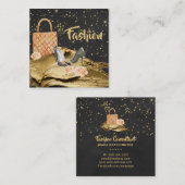 *~*の金ゴールドのグリッターのかかとのバッグのバラのファッション スクエア名刺 (正面/裏面)