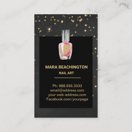 *~*の金ゴールドのグリッターのネイルアートのポーランド人のボトルの星 名刺 (裏面)