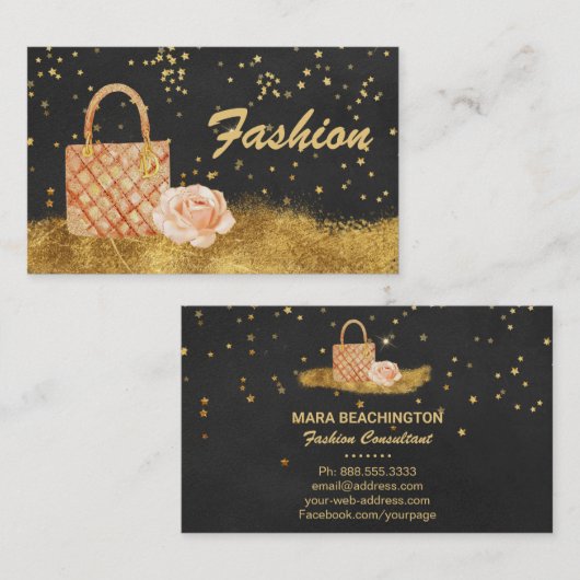 *~*の金ゴールドのグリッターのバッグのバラのファッションの星 名刺 (正面/裏面)