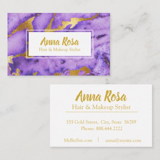 *~*の金ゴールドの大理石のシックな濃紫色の人気がある 名刺 (正面/裏面)