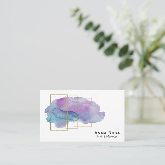 *~*の金ゴールドの幾何学的でガーリーな紫色のマゼンタの水彩画 名刺 (スタンド正面)