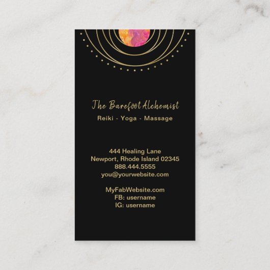 *~*の金ゴールドの幾何学的な月の神聖な幾何学Boho 名刺 (裏面)