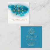 *~*の金ゴールドの舵輪の素晴らしい食事の海の白いティール（緑がかった色）の青 スクエア名刺 (正面/裏面)