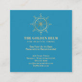 *~*の金ゴールドの舵輪の素晴らしい食事の海の白いティール（緑がかった色）の青 スクエア名刺 (裏面)