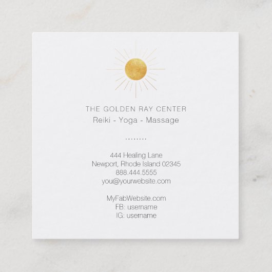 *~*の金ゴールドホイル日曜日および金光線のスピリチュアルの中心 スクエア名刺 (裏面)