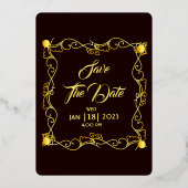 の金ゴールド結婚と黒い招待金ゴールドフォイル・カード 箔招待状 (裏面)