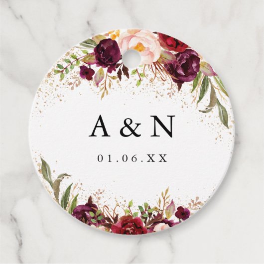 の金ゴールド結婚ダストブルゴーニュフローラ フェイバータグ (正面)