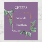 の金ゴールド結婚フレームとラベンダーフローラワインラベル ワインラベル (シングルラベル)