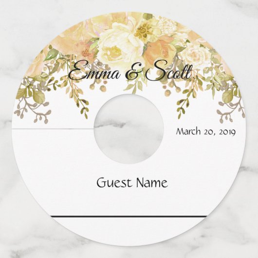 の金ゴールド結婚フローラマーカワイングラスラベル ワイングラスタグ (正面)