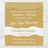 の金ゴールド結婚ホワイトウェーブラインのミニマエレガントリスト ワインラベル (シングルラベル)