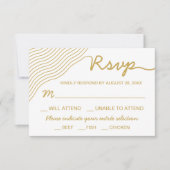 の金ゴールド結婚ホワイトウェーブラインのミニマエレガントリスト 出欠カード (正面)