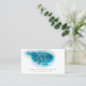 *~*の金舵輪の素晴らしい食事の海の白いティール(緑がかった色)の青 名刺 (スタンド正面)