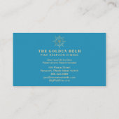 *~*の金舵輪の素晴らしい食事の海の白いティール(緑がかった色)の青 名刺 (裏面)