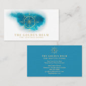 *~*の金舵輪の素晴らしい食事の海の白いティール(緑がかった色)の青 名刺 (正面/裏面)