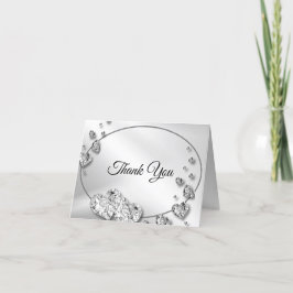 の銀結婚光沢のあるグレーのハート幾何学的エレガント サンキューカード