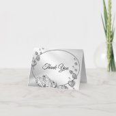 の銀結婚光沢のあるグレーのハート幾何学的エレガント サンキューカード (正面)