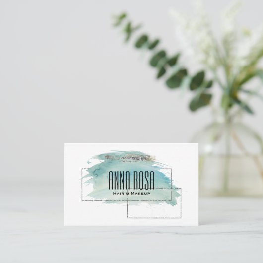 *~*の銀製のターコイズの水彩画の幾何学的なガーリー 名刺 (スタンド正面)