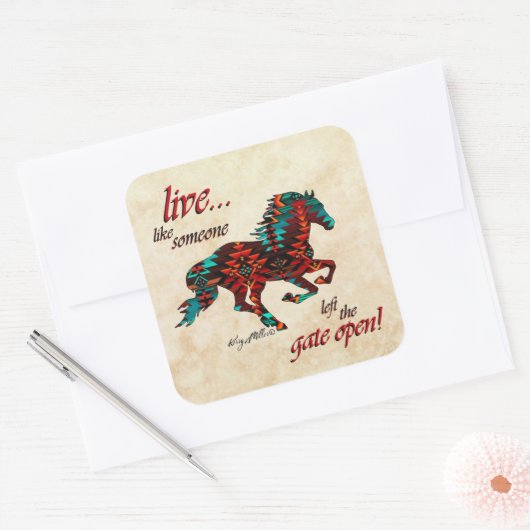 の門を開け離れた四角のステッキのように生きる スクエアシール (封筒)