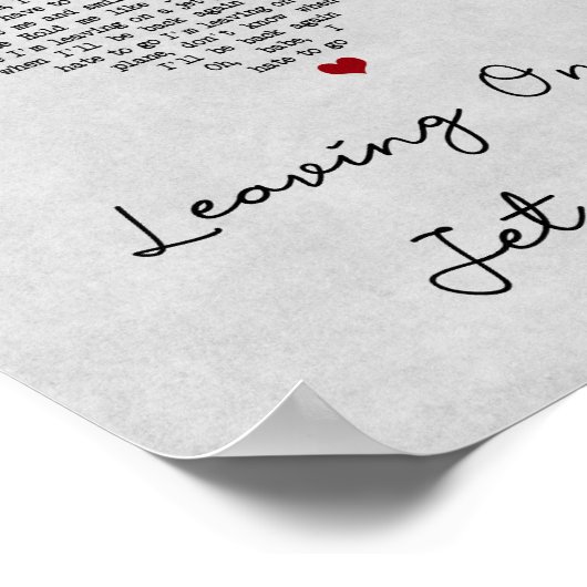 の離れジェット飛行機グレーハートソング歌詞プリント ポスター (角)