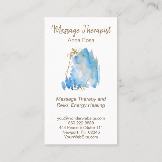 *~*の霊気のマッサージの抽象芸術の青い水彩画の金ゴールド 名刺 (裏面)