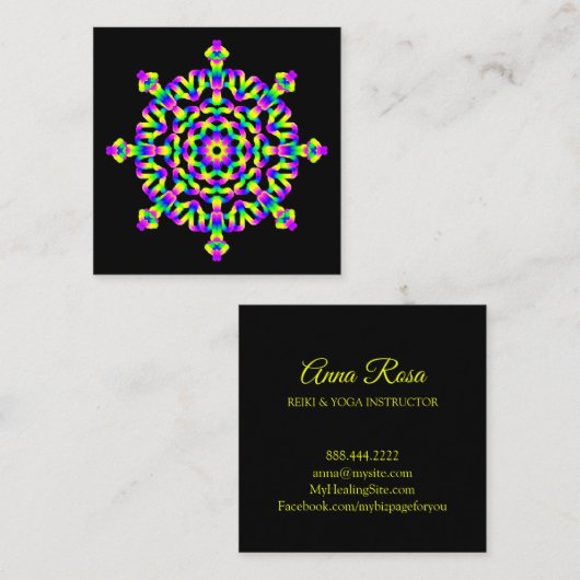 *~*の霊気のヨガのネオン幾何学的な曼荼羅の医術 スクエア名刺 (正面/裏面)