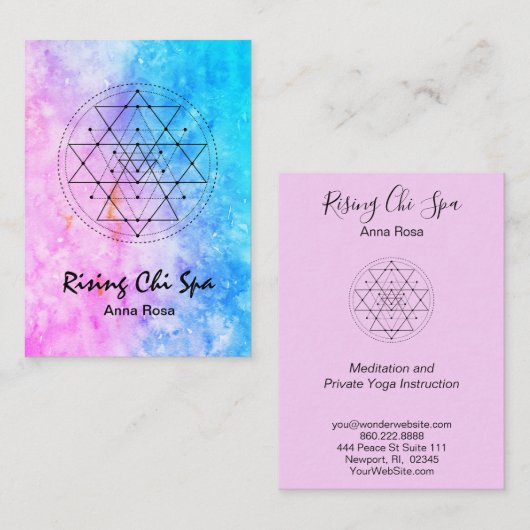 *~*の霊気のヨガの水彩画の神聖な幾何学 名刺 (正面/裏面)