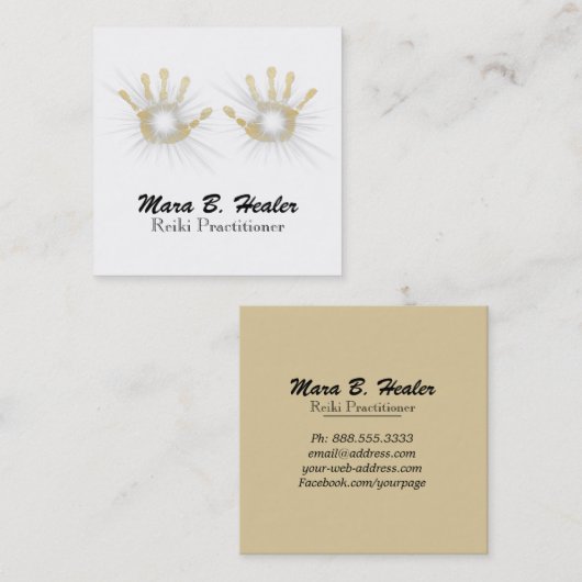 *~*の霊気治療手エネルギー金ゴールドホイル スクエア名刺 (正面/裏面)