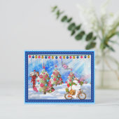 の霜の降りた休暇配達クリスマスポストカード シーズンポストカード (スタンド正面)