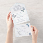 の青い結婚蝶の食事QRコード詳細RSVP オールインワン招待状 (貼ってはがせる)
