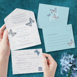 の青い結婚蝶の食事QRコード詳細RSVP オールインワン招待状