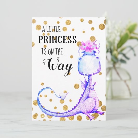 *~*の青くかわいいドラゴンの女の赤ちゃんのシャワーの招待状 招待状 (スタンド正面)