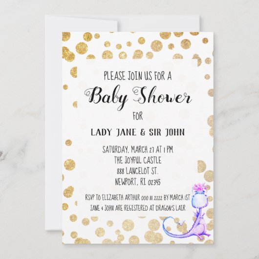 *~*の青くかわいいドラゴンの女の赤ちゃんのシャワーの招待状 招待状 (裏面)