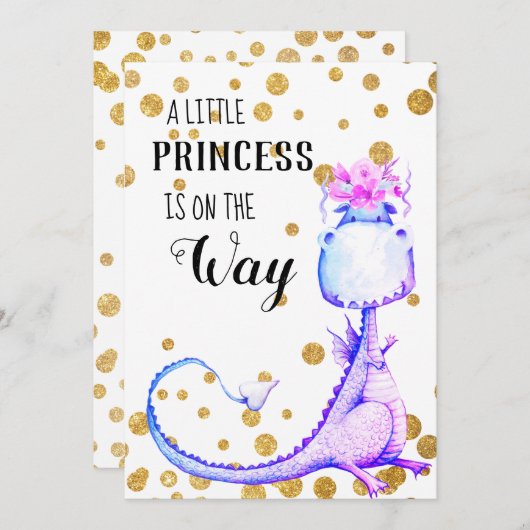 *~*の青くかわいいドラゴンの女の赤ちゃんのシャワーの招待状 招待状 (正面/裏面)