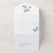 の青結婚いクリーム蝶の写真食事RSVP オールインワン招待状 (外側)