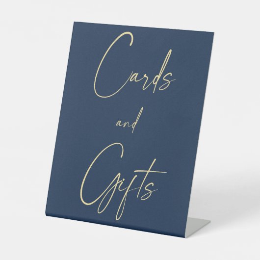 の青結婚と金ゴールドのカードとギフト台座のサイン 台座サイン (正面)