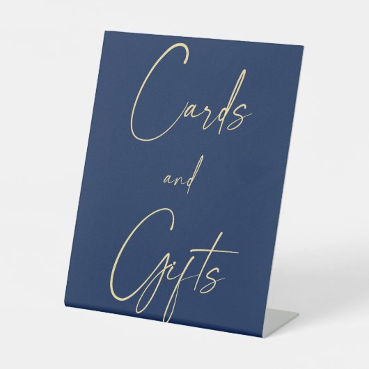 の青結婚と金ゴールドのカードとギフト台座のサイン 台座サイン (正面)