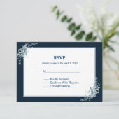 の青結婚水色の花RSVP応答カード 出欠カード (スタンド正面)