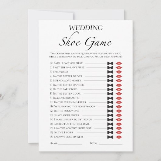の靴結婚ミニマルブライダルシャワーゲームカード 招待状 (正面)
