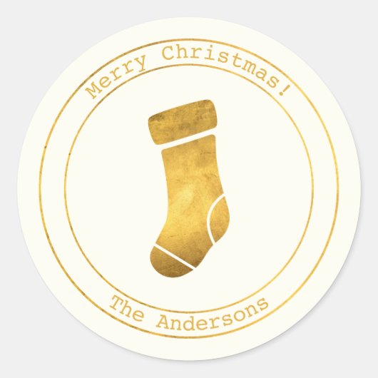 の願シンプルい・ミニマル金ゴールドストッキングクリスマス ラウンドシール (正面)