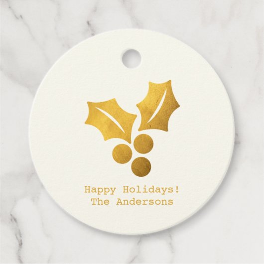 の願シンプルい・ミニマル金ゴールドホリークリスマス フェイバータグ (正面)