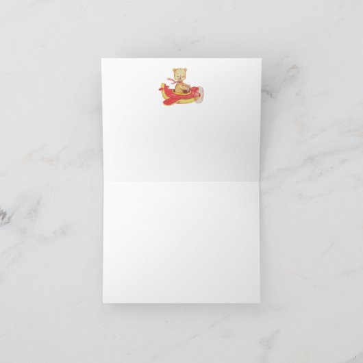 *~*の飛んでいるなテディー・ベアの赤の飛行機は月を主演します サンキューカード (内部)