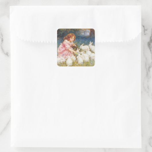 の食べ物を与えウサギ スクエアシール (バッグ)