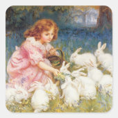 の食べ物を与えウサギ スクエアシール (正面)