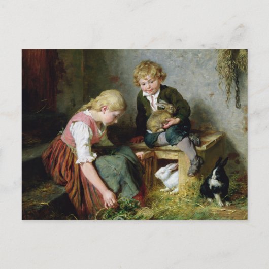 の食べ物を与えウサギ ポストカード (正面)