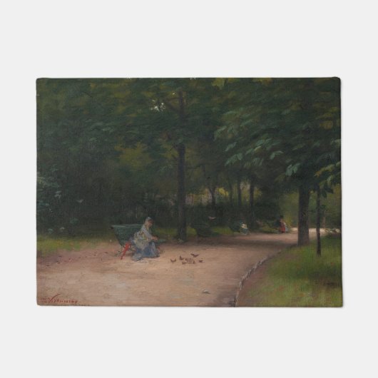 の食べ物を与え公園の鳥(Paul Peel著) ドアマット (正面)