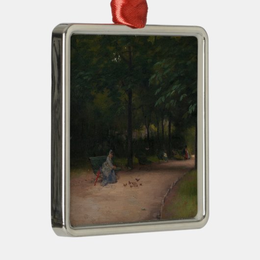の食べ物を与え公園の鳥(Paul Peel著) メタルオーナメント (右)