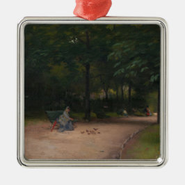 の食べ物を与え公園の鳥（Paul Peel著） メタルオーナメント