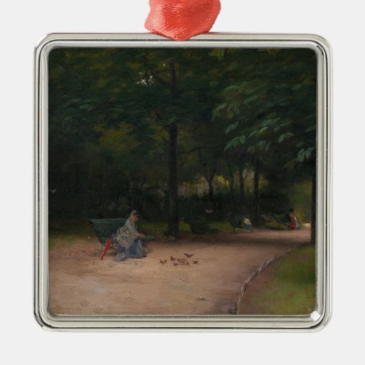の食べ物を与え公園の鳥(Paul Peel著) メタルオーナメント (正面)