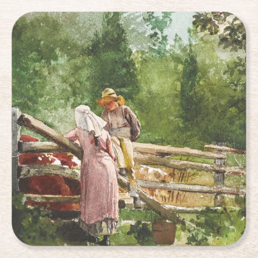 の食べ物を与え時刻 スクエアペーパーコースター (正面)